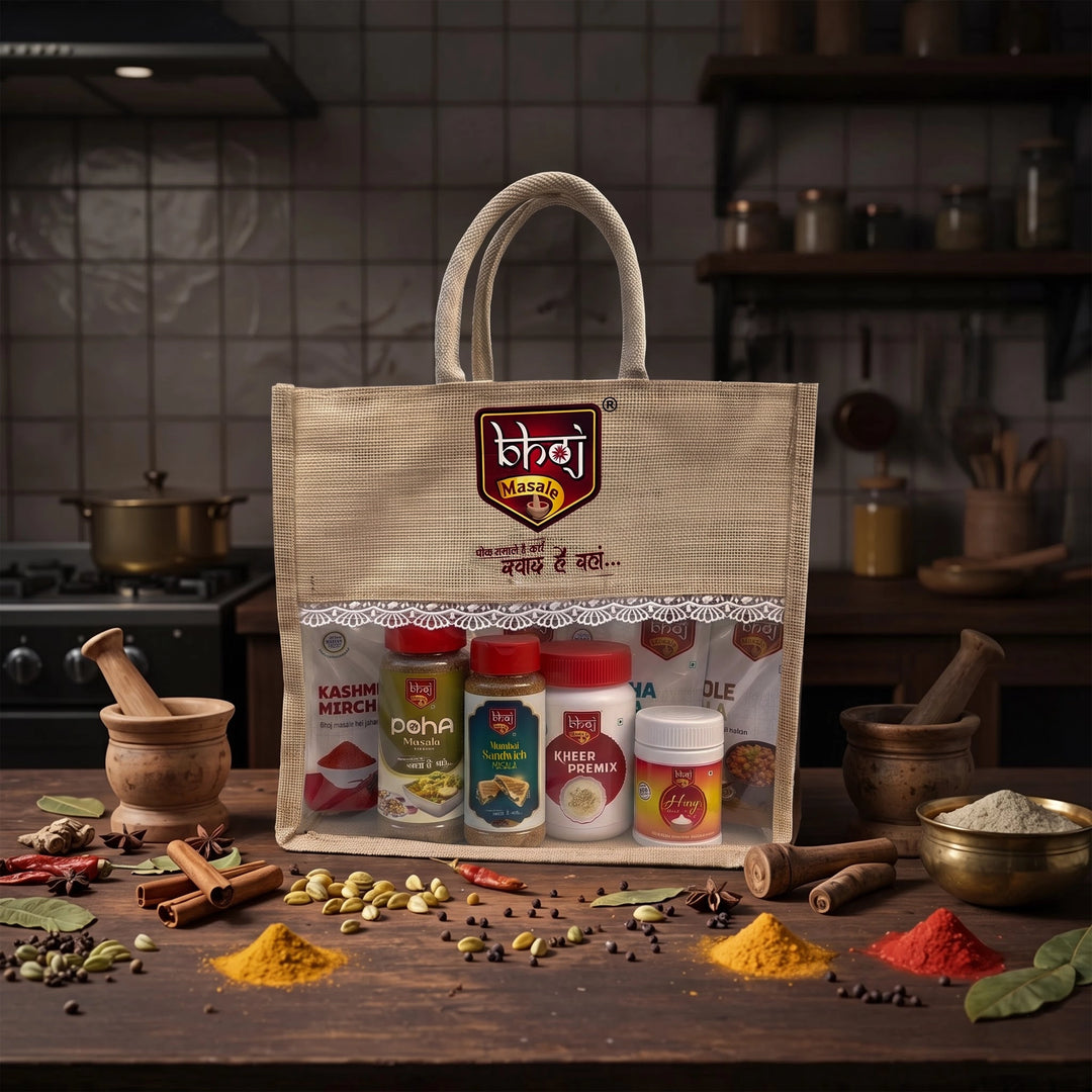 Bhoj Premium Festive Hamper | 11 Food Products + Designer Jute Gift Bag | 1.66kg Net Weight
