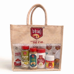 Bhoj Premium Festive Hamper | 11 Food Products + Designer Jute Gift Bag | 1.66kg Net Weight