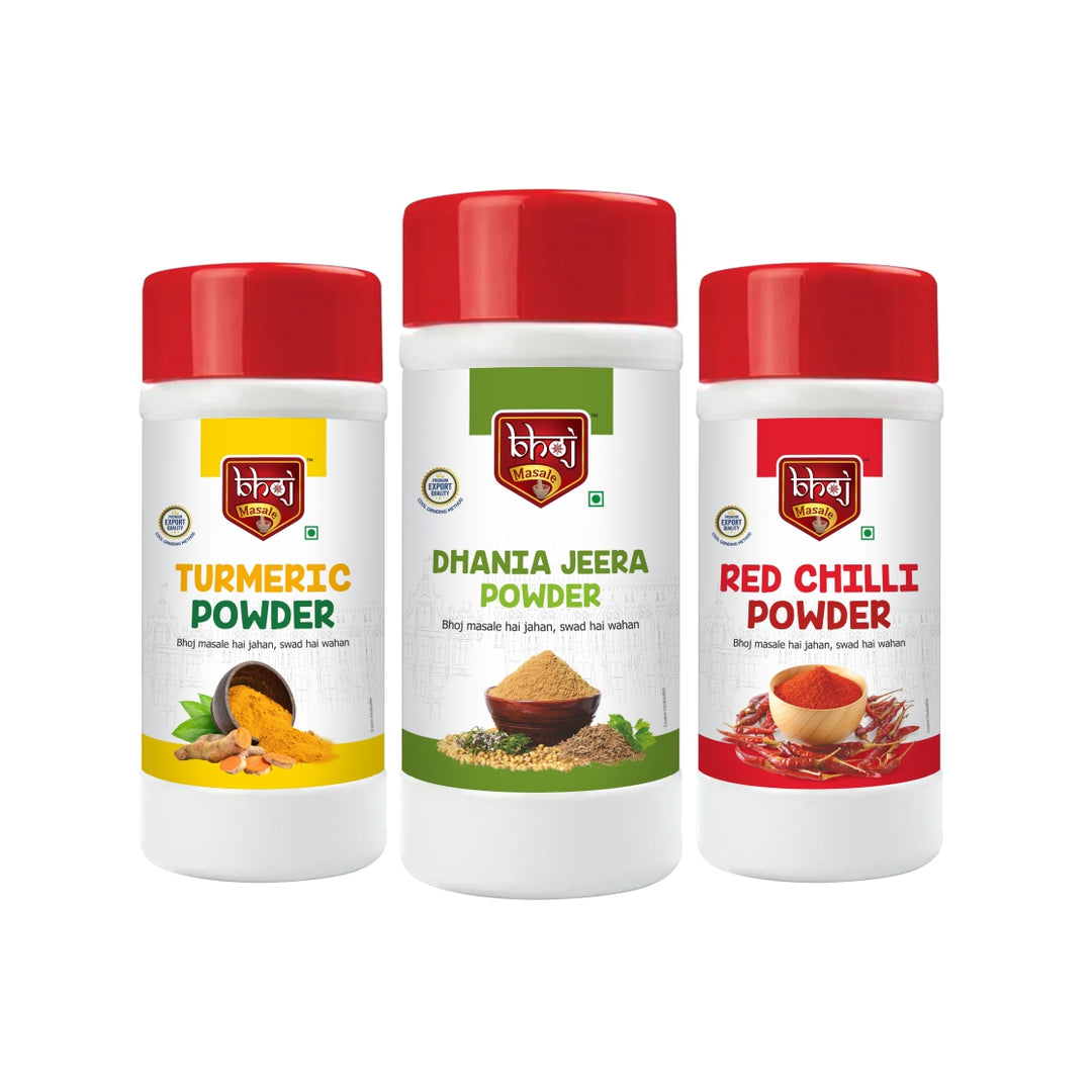 Turmeric Powder ,Dhaniya Jeera Powder & Red Chilli Combo Pack 1500g - Bhoj Masale