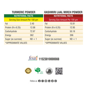 Turmeric Powder, Kashmiri Laal Mirch Powder Combo Pack 1000g by Bhoj Masale