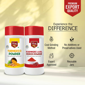 Turmeric Powder, Kashmiri Laal Mirch Powder Combo Pack 1000g by Bhoj Masale