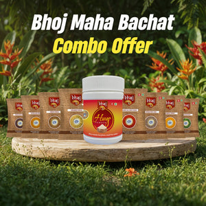 Bhoj Maha Bachat Combo Offer | Turmeric powder(100g), Coriander Powder(100g), Kashmiri Laal Mirchi Powder(100g), Kitchen King Masala(100g), Paratha Masala(100g), Whole Jeera(50g), Rai(50g), Kasuri Methi(20g), Hing Powder(50g) | 670g | Rs 649 - Bhoj Masale