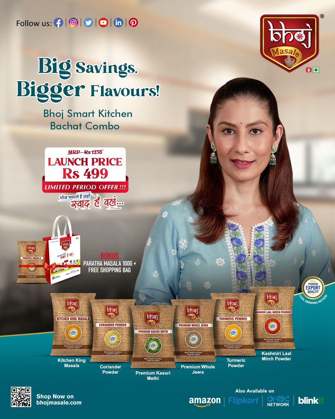 Bhoj Smart Kitchen Bachat Combo Offer | + Free 100g Paratha Masala + Red Shopping Bag | Rs 499 - Bhoj Masale