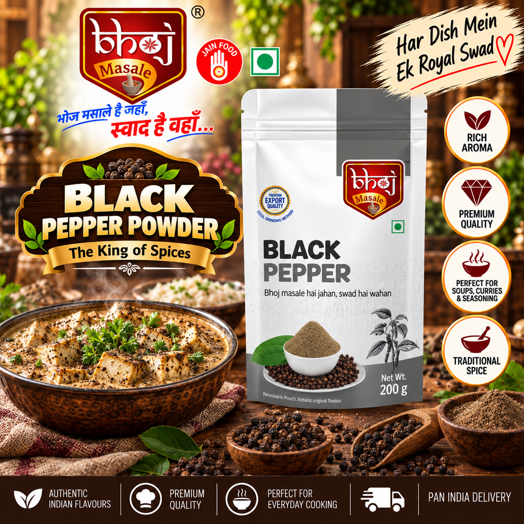 Black Pepper Powder (Kali Mirchi) 200g Zip Lock Pouch | The King of Spices - Bhoj Masale
