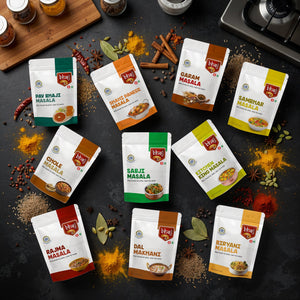 Blended Range Masale Combo - Pav Bhaji, Chole, Biryani, Kitchen King, Sabji Masala, Garam Masala, Dal Makhni, Rajma, Sambhar and Shahi Paneer (No Onion No Garlic - Jain Masale) Total 2kg (10 x 200 grams) - Bhoj Masale