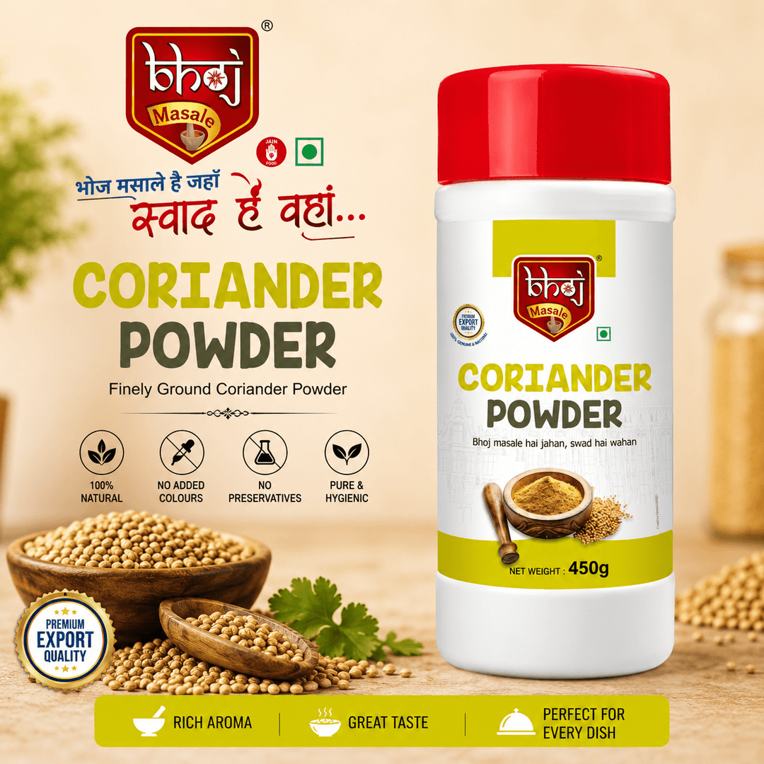 Coriander Powder PET Jar 500g (Net 450g) | Premium Dhaniya Powder from Madhya Pradesh - Bhoj Masale