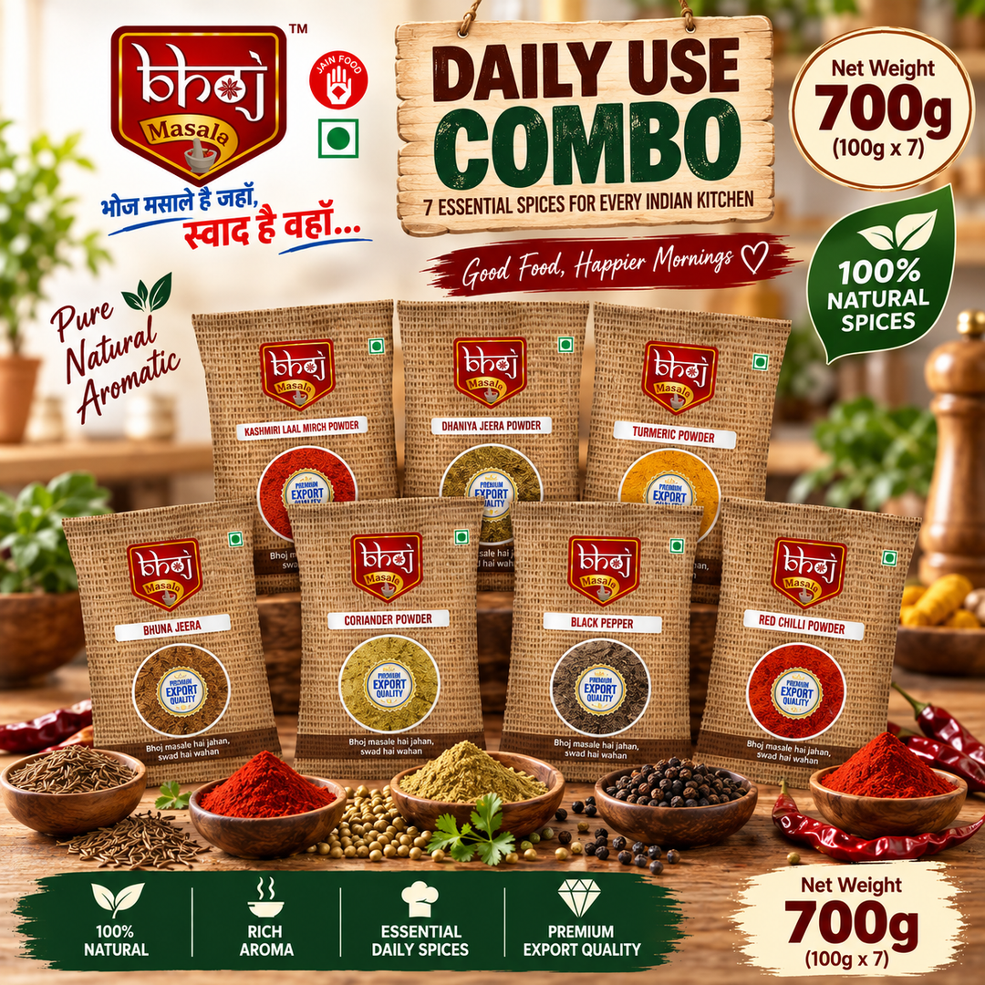 Daily Use Masale Combo 700g | 7 Essential Jain Spices for Everyday Cooking - Bhoj Masale