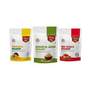 Turmeric (Haldi), Dhania Jeera & Red Chili (Laal Mirchi) Powder Combo 600gm (3x 200g each) - Bhoj Masale